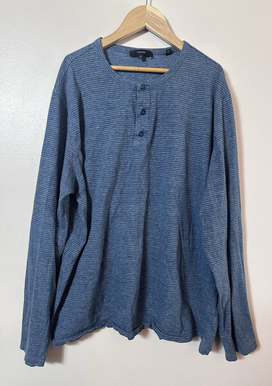 Vince Shirt Mens XL Blue Ribbed Thermal Henley Long Sleeve Button Minimalist